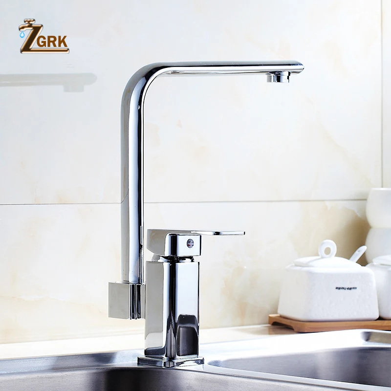 

ZGRK New Kitchen sink Faucet mixer Seven Letter Design 360 Degree Rotation Water Purification tap Dual Handle European Style
