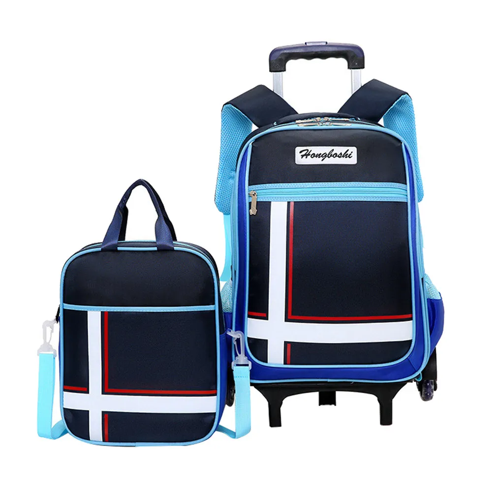 

New Primary School Trolley Bags Children Backpack 2pcs sets Waterproof Schoolbag Child with 2/6 Wheels Removable School bags