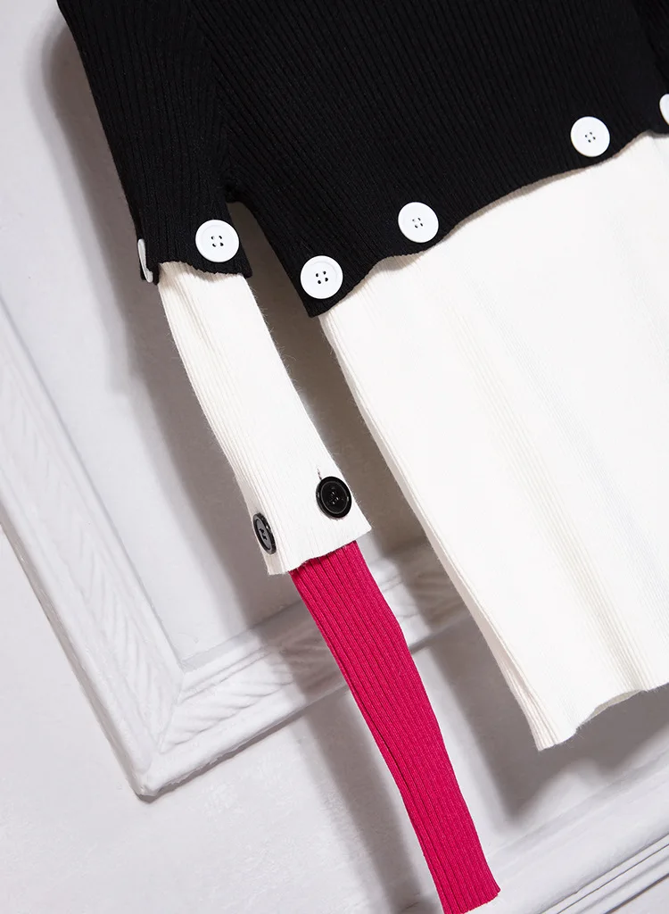 KENVY брендовый Модный женский высококлассный роскошный зимний свитер с высоким воротником и пуговицами в стиле пэчворк, эластичный вязаный шерстяной свитер