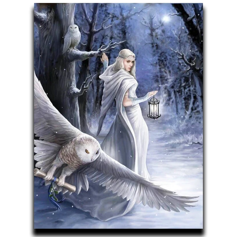 

Full Embroidery of Diamonds Square Tablecloths\Round Mosaic Diamond Painting Cross-stitch Diamond Arts and Crafts Girl and eagle