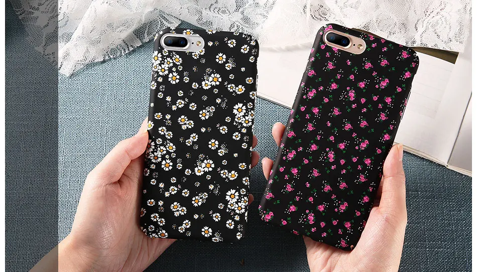 YEMIAO Flower Pattern Case For iPhone 5 5S SE 6 6S 7 8 Plus X Case Vintage Slim Black Hard PC Back Cover For iPhone 8 X 10 Case (4)