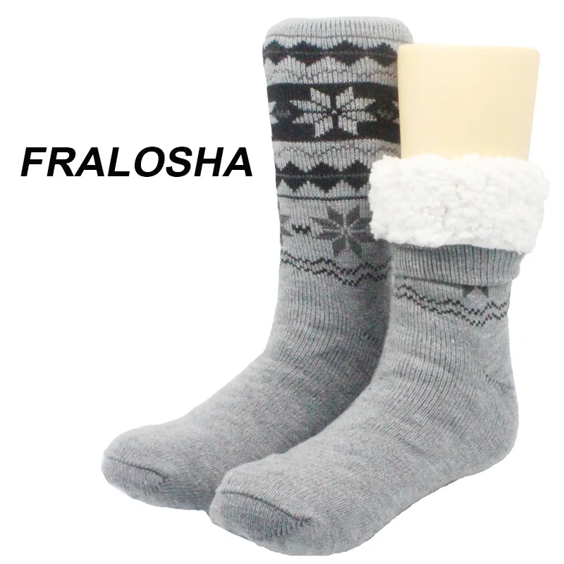 FRALOSHA/длинные носки-тапочки, домашние тапочки, мужские зимние теплые пушистые Нескользящие домашние носки-тапочки с подкладкой