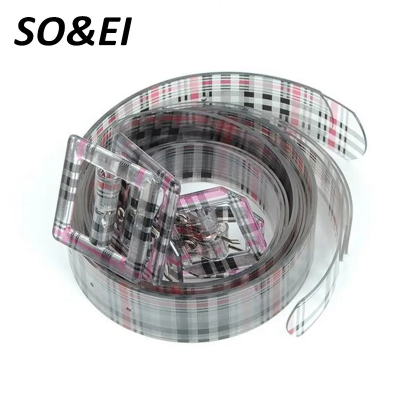 

SOEI Fashion Simple Design PVC Transparent Belts For Women Plaid Belt Women 3cm 4cm To Choose Luxury Waist Off White Belt Women