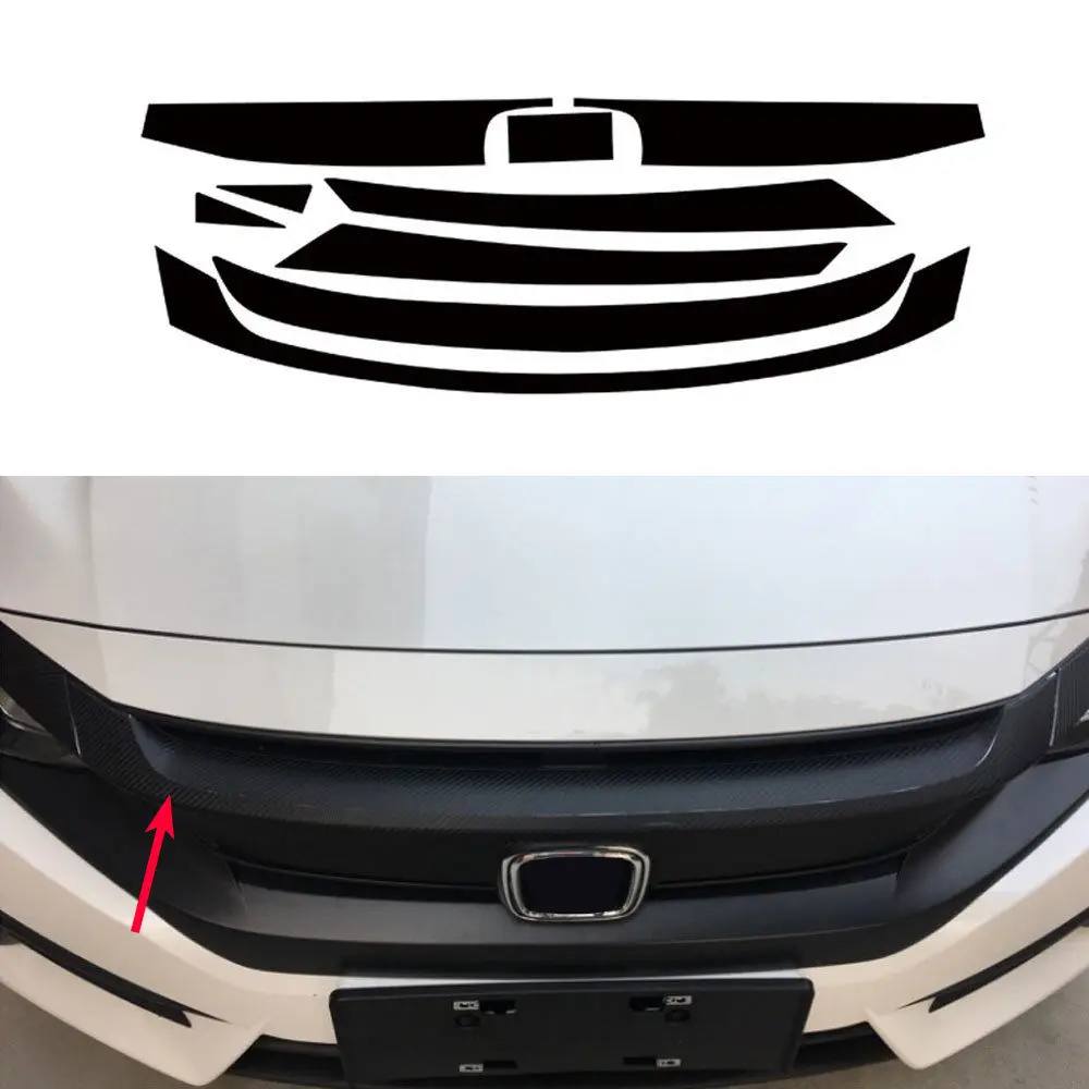 

For Honda Civic 2016 2017 2018 9pcs Front Middle Grille Grill Trim Sticker Cover Black Decorative Car-styling Accessories