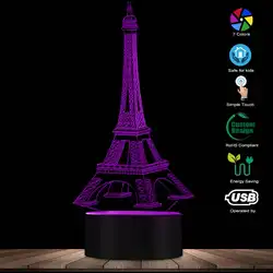 1 шт Париж Эйфелева башня свет 3D разработана лампа Франции светодиодный ночник Романтический Новинка магический свет светодиодный