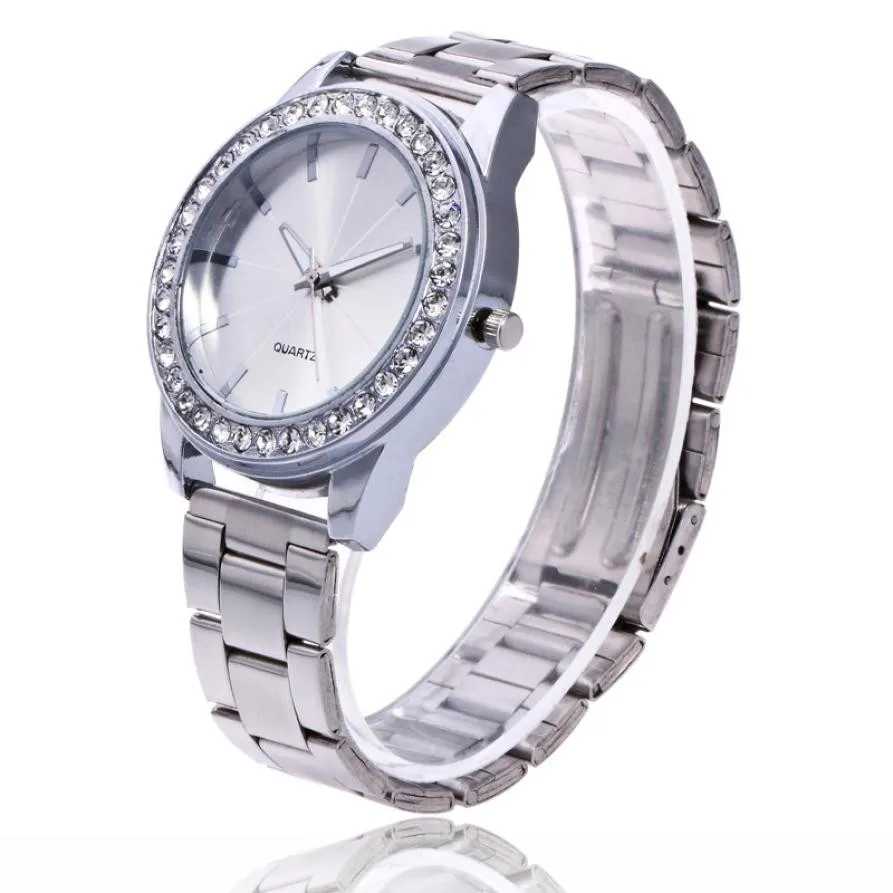 TZ#503 женские модные часы из нержавеющей стали кварцевые круглые наручные часы