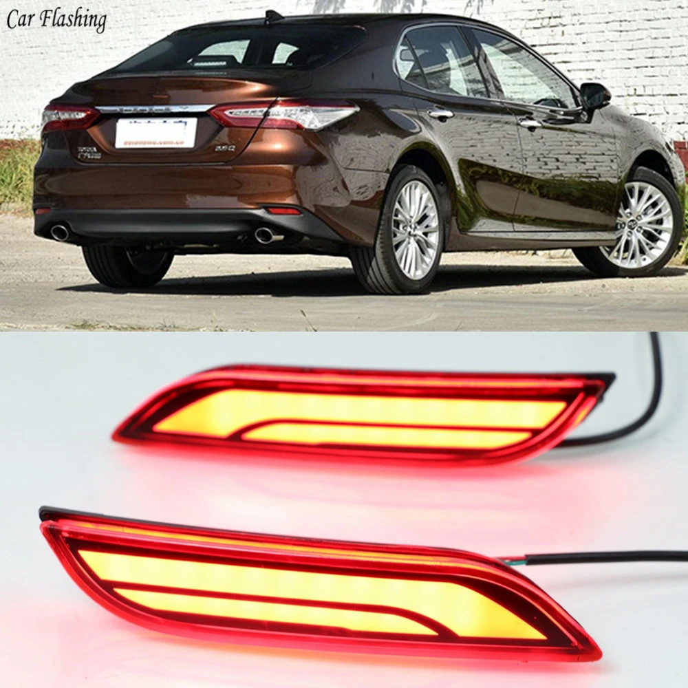 

Car Flashing 2Pcs Multi-functions Car Tail Light LED Rear Fog Lamp Bumper Light Brake Light Reflector For Toyota Camry 2018 2019