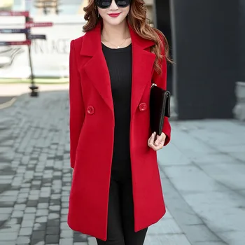 

2019 New Women Woolen Coat Winter Cashmere-Like Thicker Jacket Outwear Parka Cardigan Slim Coat Overcoat
