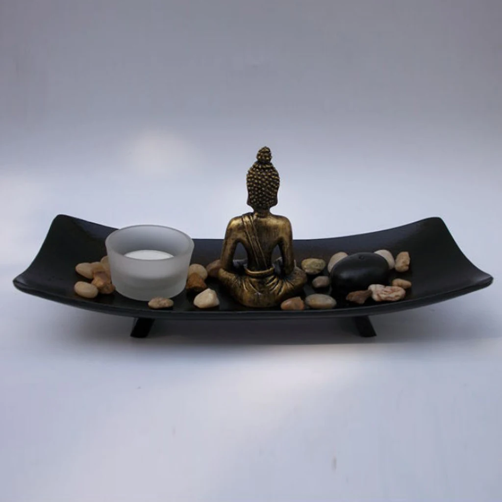 MagiDeal Trendy Japanese Buddha Zen Garden Buddhist Statue Tealight Incense Sand Meditation Fengshui Ornament Home Decor