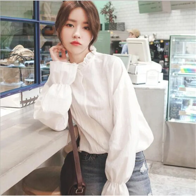 

Sweet Ruffled Shirts Women Butterfly Sleeve Blouse Office Ladies Autumn Spring Casual White Tops Blouses Shirt Student Blusas