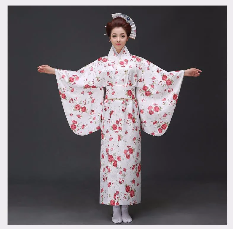 Новое поступление японский для женщин юката платье традиционные кимоно с Оби танцевальные костюмы один размер