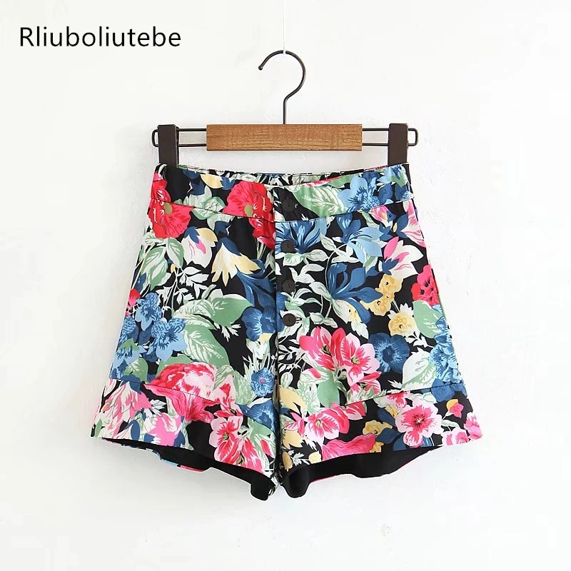 summer high waist women multicolor printed shorts floral