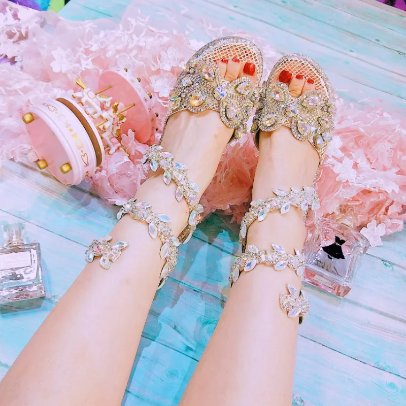 

JELLYFOND Luxury Rhinestone Gladiator Sandals Women High Heel Platform Wedge Sandals 2019 Bling Crystal Heels Summer Shoes Woman