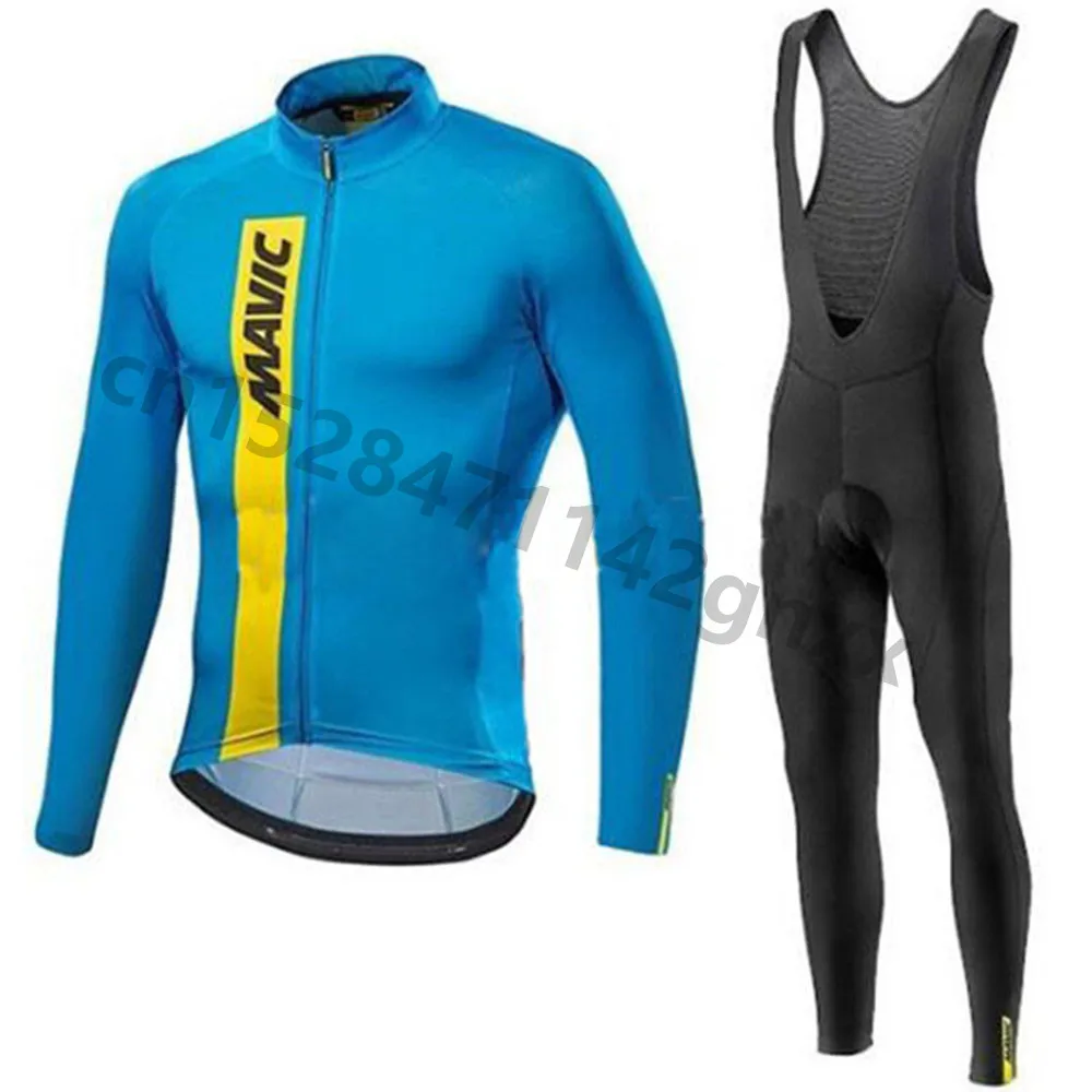 

2019 Mavic Blue Cycling Jersey Men pro team Long Sleeve Set MTB bicycle jerseys Spring/autumn Breathable bike Cycling Clothing
