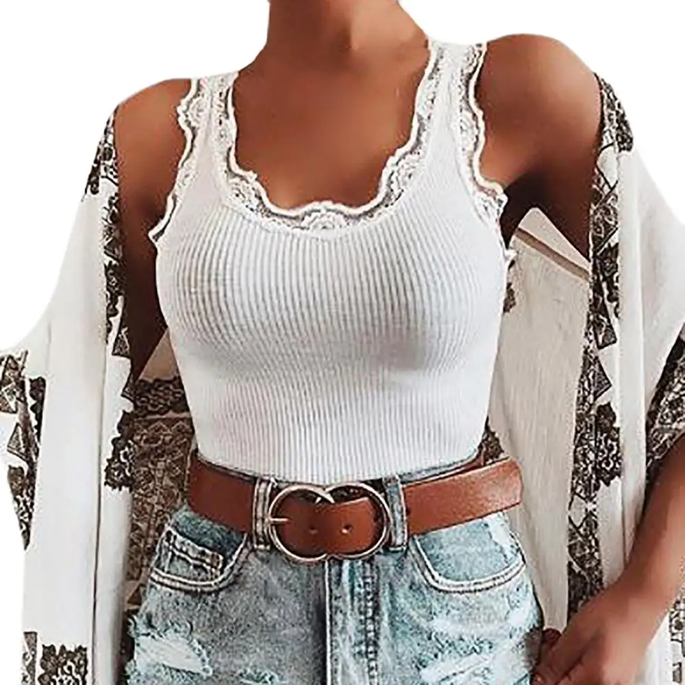 

Tank Top Women's Summer Wide Shirt Sexy Fashion Pure Blouse Lace Sleeveless Shirt Streetwear Vest debardeur femme 2019 Hot TC3