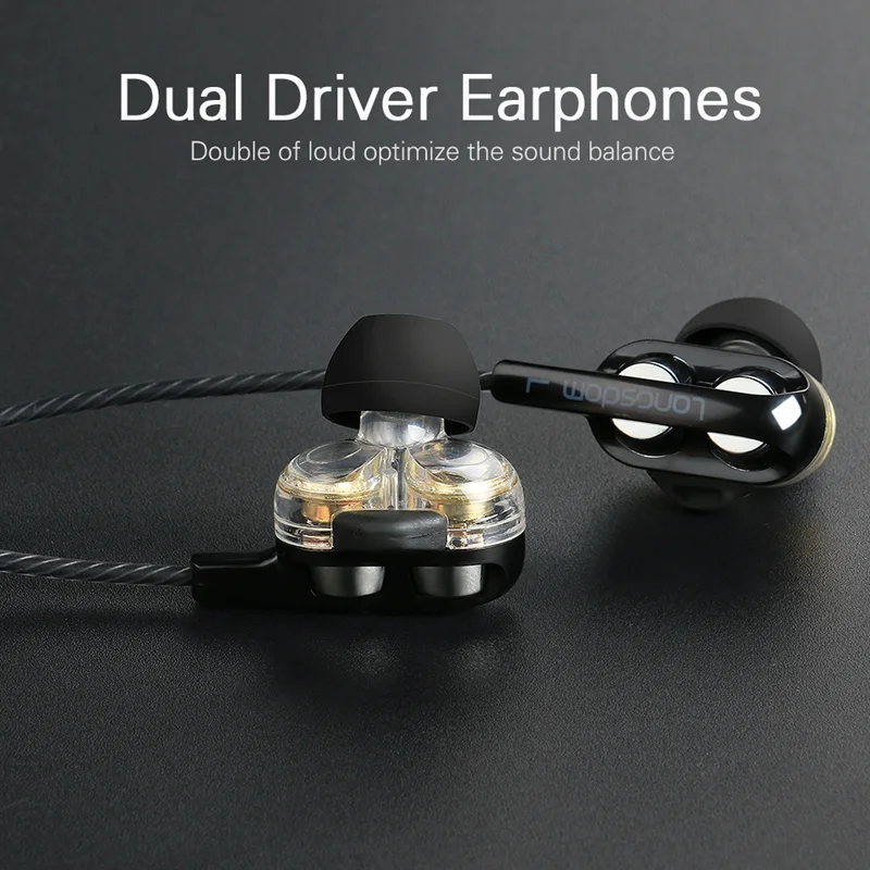 In ear Hifi Dual Driver Earphone D4C Earphones with Mic Stereo Sport Headset Earbuds for Samsung iPhone Huawei xiaomi Smartphone