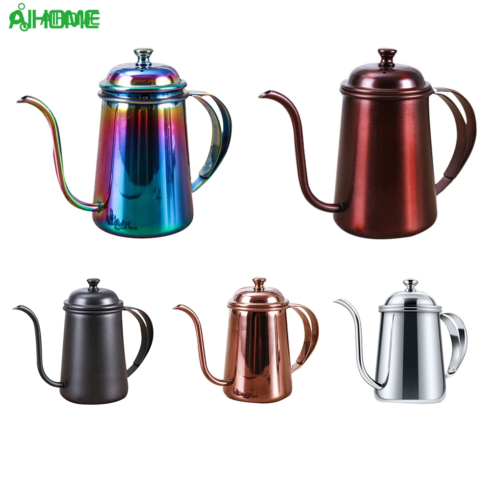 

650ML Hight Quality Long Mouth Hand Flush Thin Mouth Pot Stainless Steel Dripping Coffee Filter Teapot Court Pot