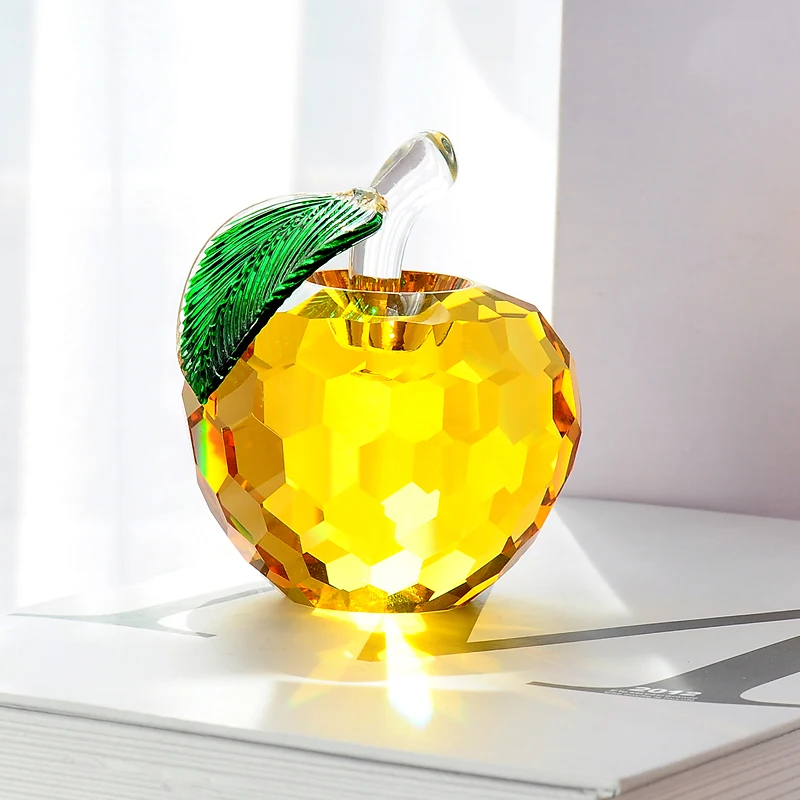 50mm 1.9in Yellow Cut Crystal Apple Paperweight Glass Paperweight Fruit