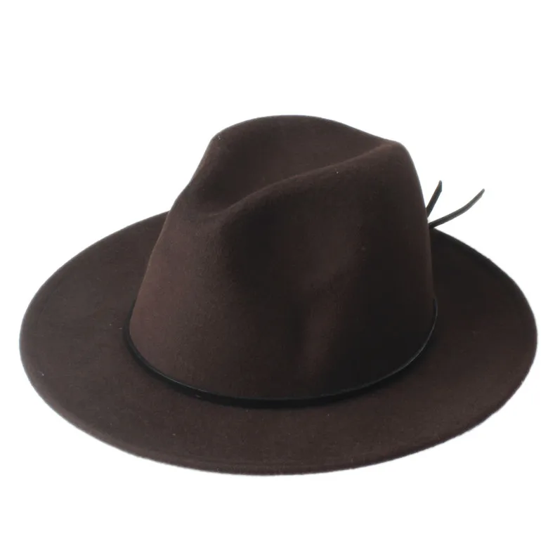 Coffee Модная шерстяная Мужская Женская Шляпа Fedora для зимне-осеннего джентльмена Laday широкополый Крестный отец Джаз церковные шляпы сомбреро - Цвет: Coffee