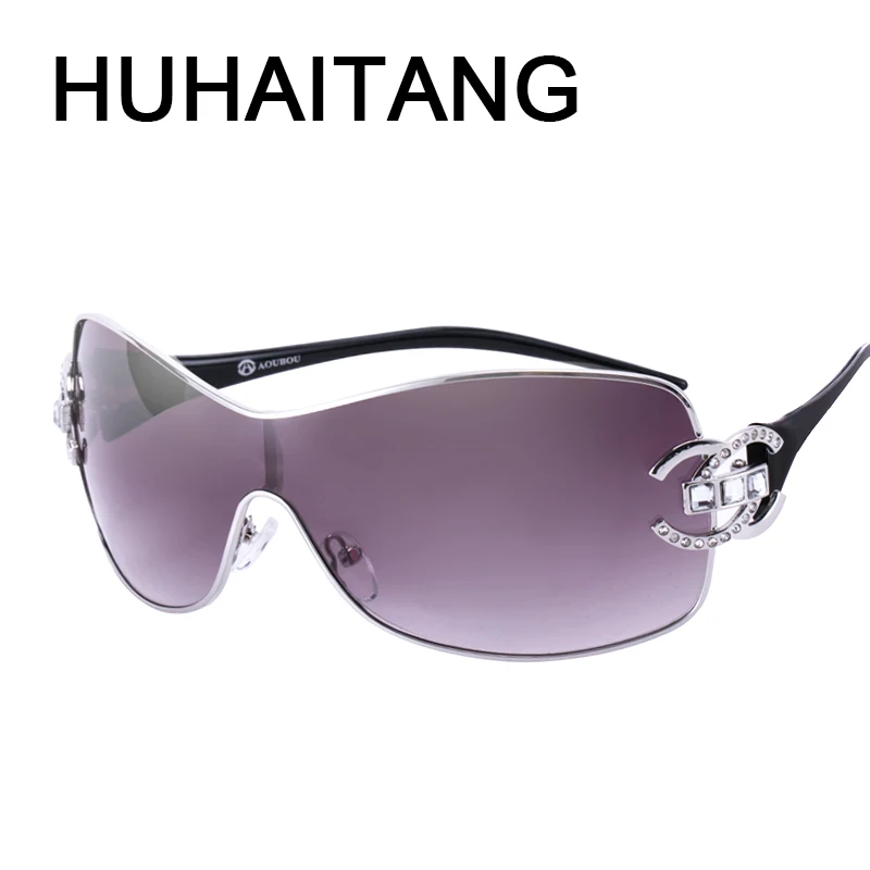 HUHAITANG Luxury Oversized Diamond Sunglasses Women Brand Elegant Goggle Sunglass For Womens Italy Designer Sun Glasses Ladies