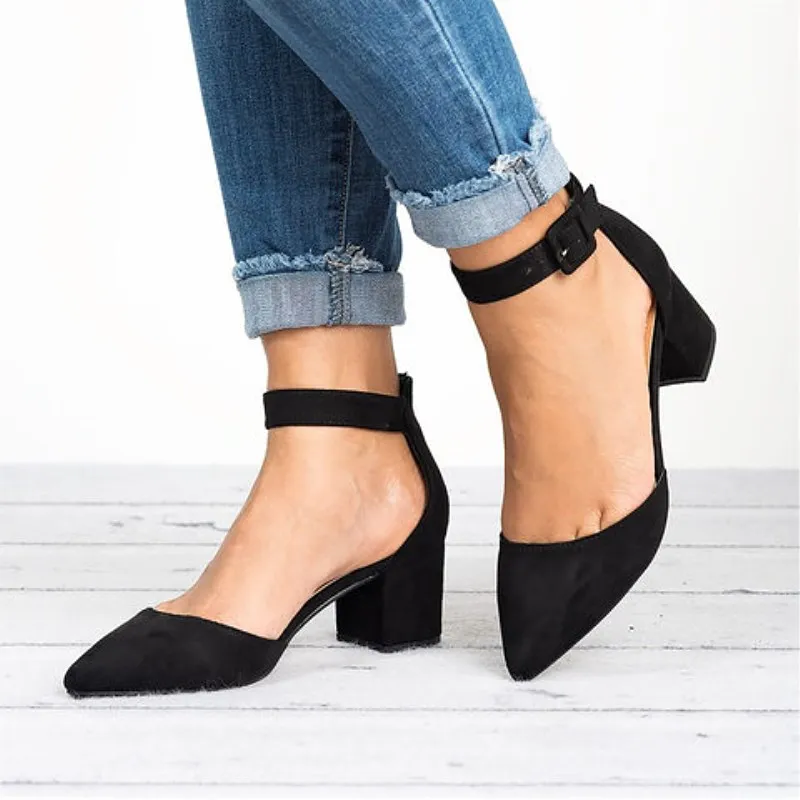

SLHJC Spring Summer Pumps Med Block Heels Shoes Chunky Pumps Sandals Shallow Mouth Pointy Toe Women Plus Size Office Job Shoes
