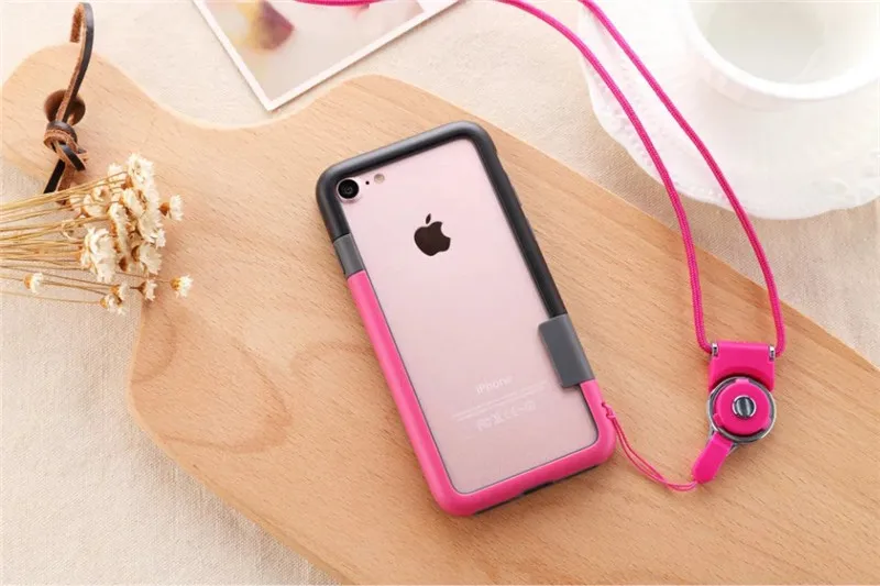 Для iphone 7/для iphone 8 роскошный Мягкий ТПУ силиконовый бампер рамка чехол для телефона с длинным шейным ремнем Веревка Цепь - Цвет: Розовый
