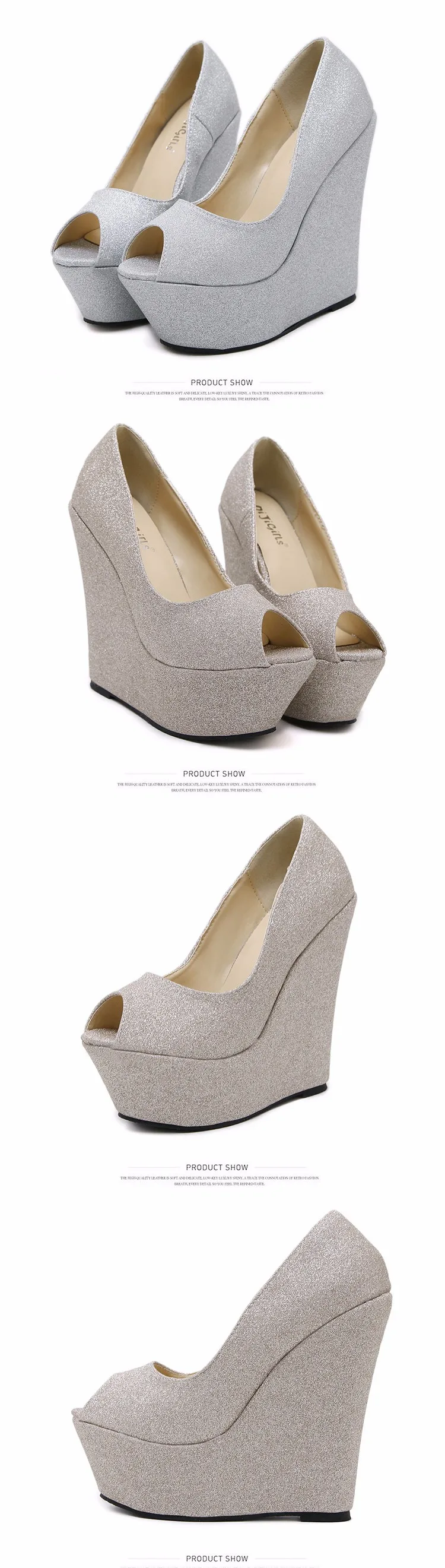 glitter shoes Platform shoes High Heels gold silver wedding Shoes peep toe High Heels Pumps Platform shoes Wedges pumps D925 4