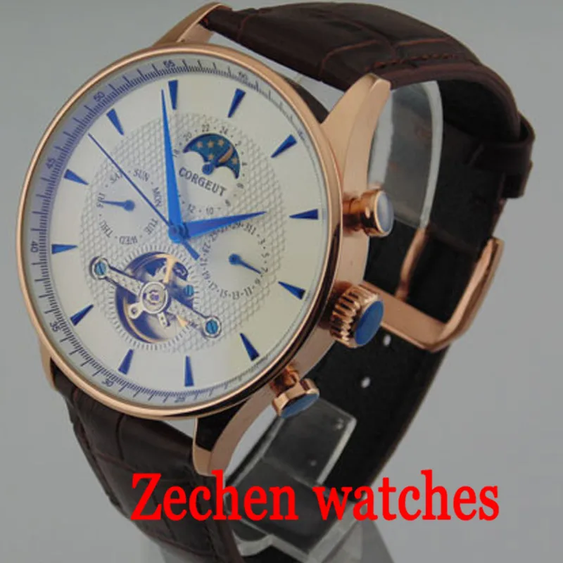 

41mm corgeut men's watch stainless steel case moon phase display mechanical watch men's calendar automatic mechanical watch
