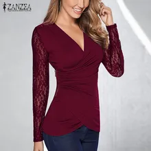 ZANZEA Women Lace font b Blouses b font Tops 2017 Autumn Sexy V Neck Long Sleeve