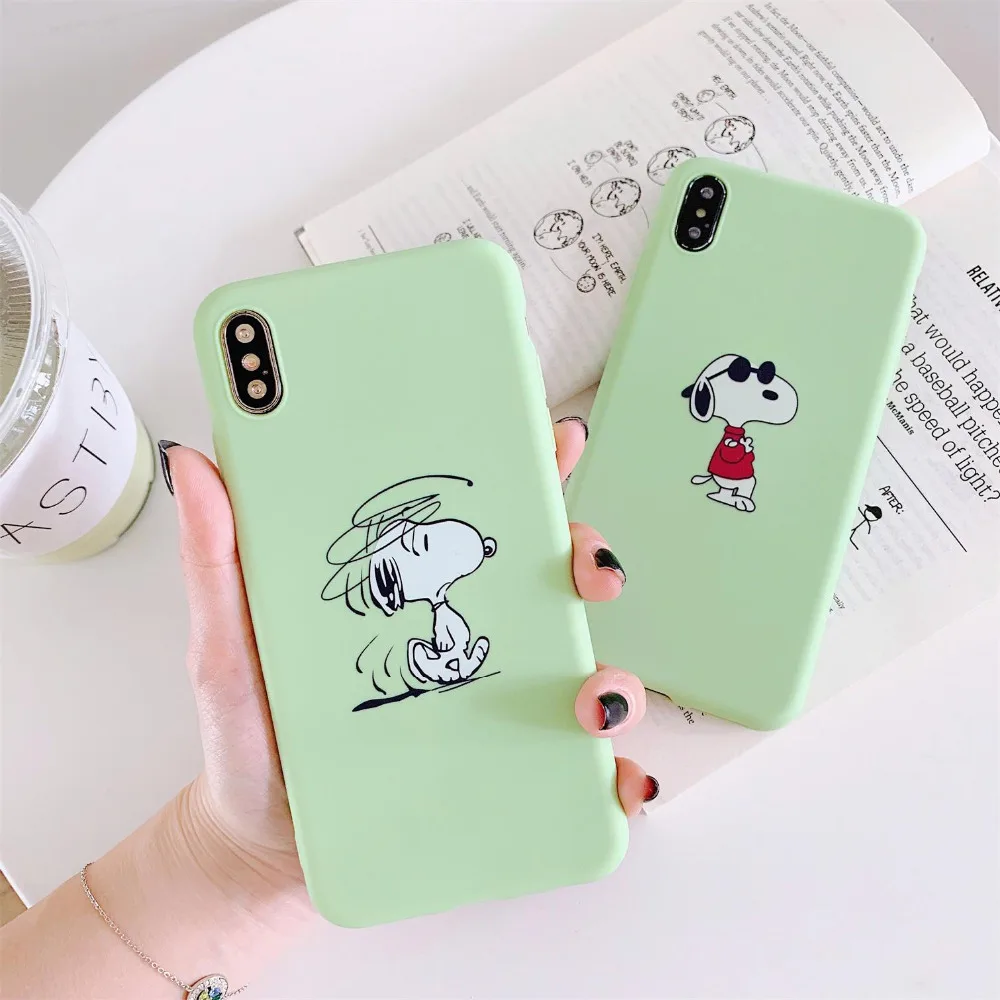 

Cartoon cute dog soft Silicone Case for iPhone7 6 6s 8Plus Simple candy color For iPhone X XR XS Max mobile Phone case Covers
