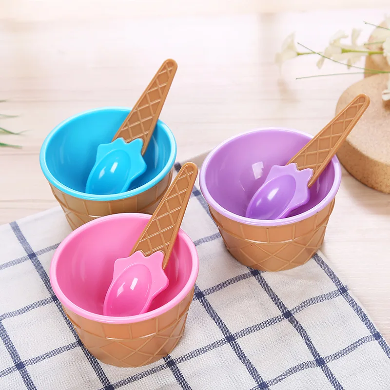 

2pcs/set kids ice cream bowl baby feeding bowl summer double layer candy color baby training bowl