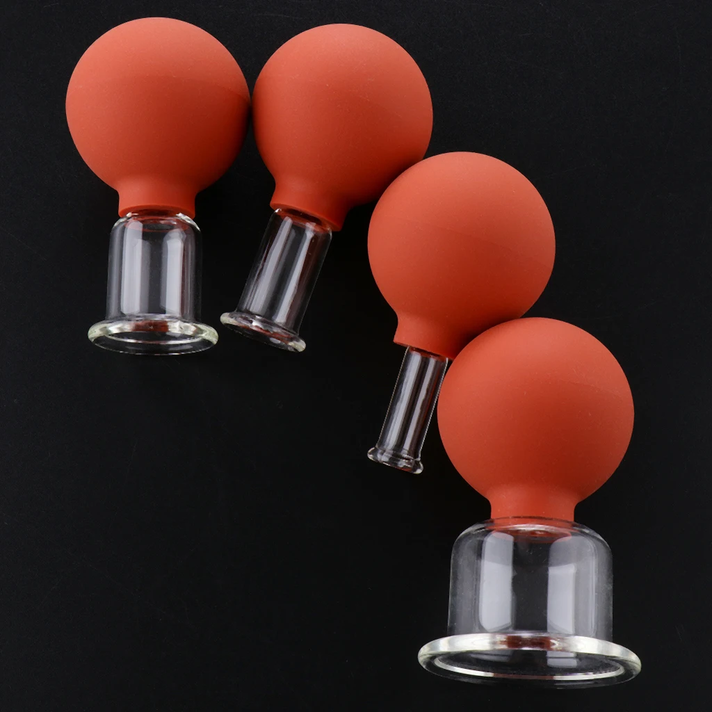 Удобные стеклянные массажные чашки для лица, акупунктурный массажер-набор из 4-для дома, путешествия, салона - Color: Red Brown
