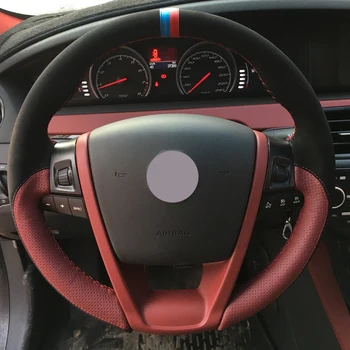 

Black Suede Wine Red Leather Car Steering Wheel Cover for MG6 MG 6