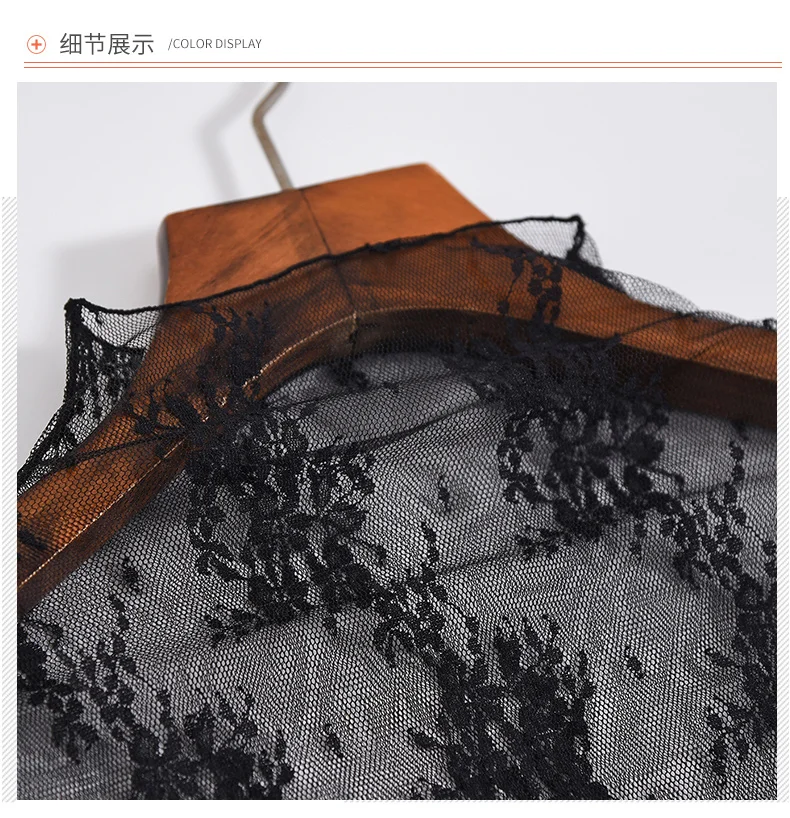 1 Летняя женская кружевная блузка с цветочной вышивкой, рубашка, женские топы, сексуальные сетчатые блузки, прозрачная элегантная Прозрачная черная рубашка