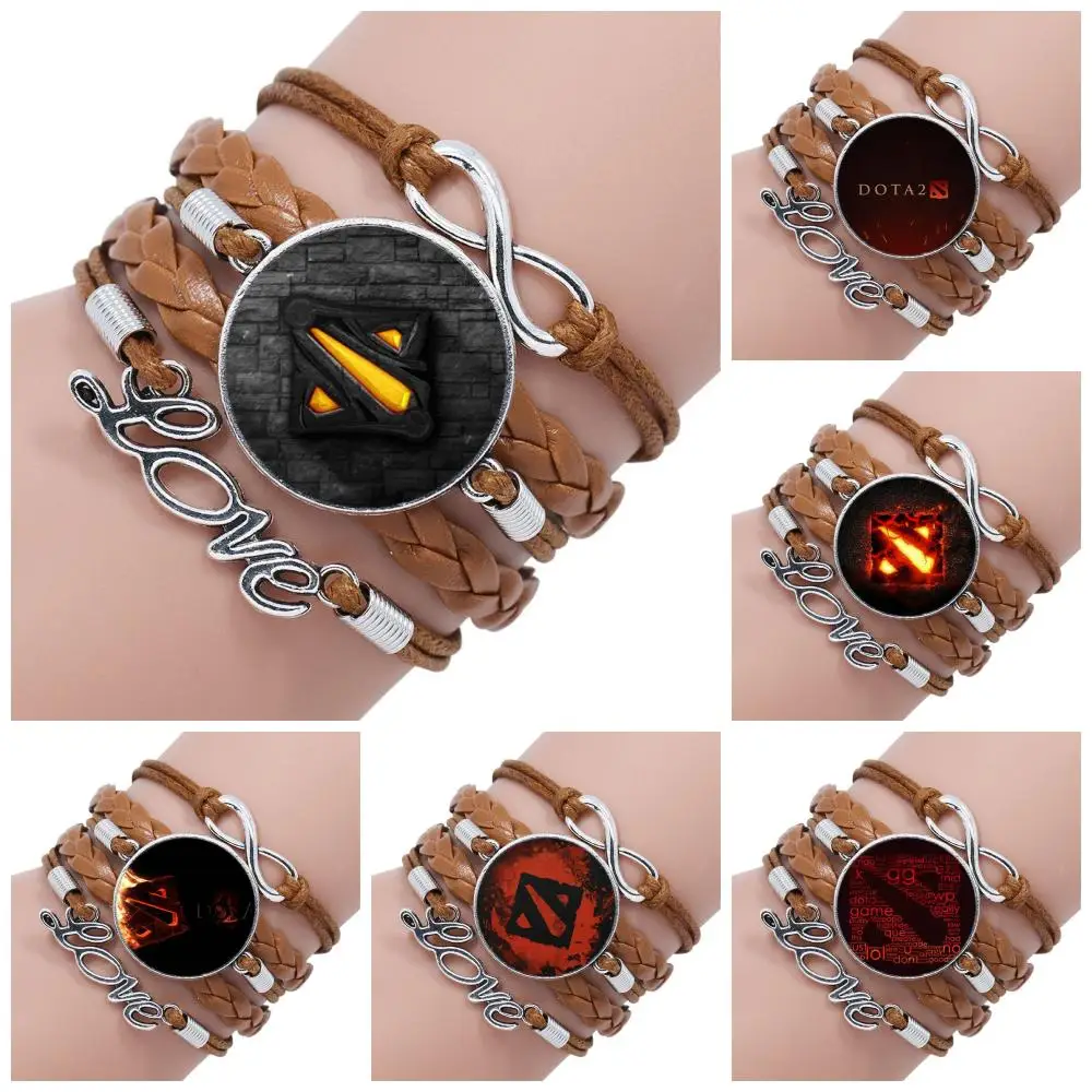 

For Girls Statement Maxi Dota 2 Cheap Fashion Jewelry Multilayer Black/Brown Leather Bracelet Bangle Glass Cabochon