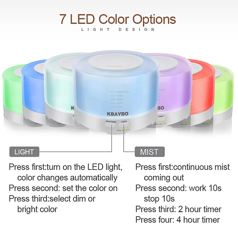Buy 500ml Ultrasonic Air Aroma Humidifier With 7 Color LED Lights Change and Connect Bluetooth Play music Electric Aroma Diffuser