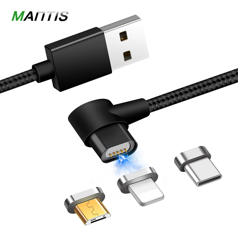 

MANTIS Magnetic Cable L Shape Micro USB Type C Data Nylon Cable for iPhone 7 Plus X XS MAX XR for Xiaomi Redmi 4X Multiple Head