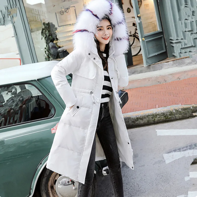 High Quality 2018 Winter Jacket Women Heavy Hair Collar Fur Collar White Duck Down Women