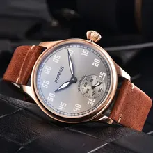 44mm Parnis Grey Dial Rose Golden Plated Case Luminous Marks Leather strap Luxury Brand 6497 Hands Winding Men's Watch romantic sweet 44mm corgeut black dial luminous marks sapphire glass leather strap luxury brand 6497 hand winding men s watch