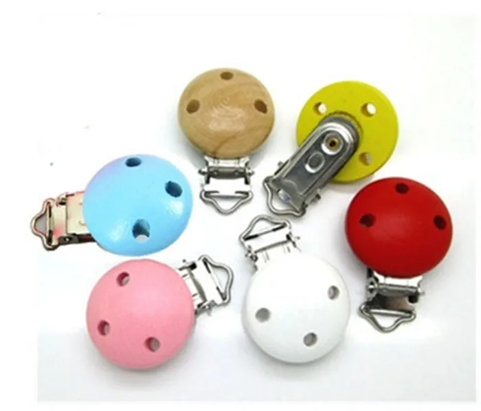 Pacifier Clips Wooden Round Mixed solid Color For Baby Funny Pacifier 6pc/pack combination of