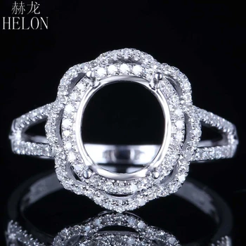 

HELON Solid 14K White Gold 9X8MM Oval Cut Semi-Mount Women Pave Real Natural 0.3ct Diamonds Engagement Classic Fine Jewelry Ring