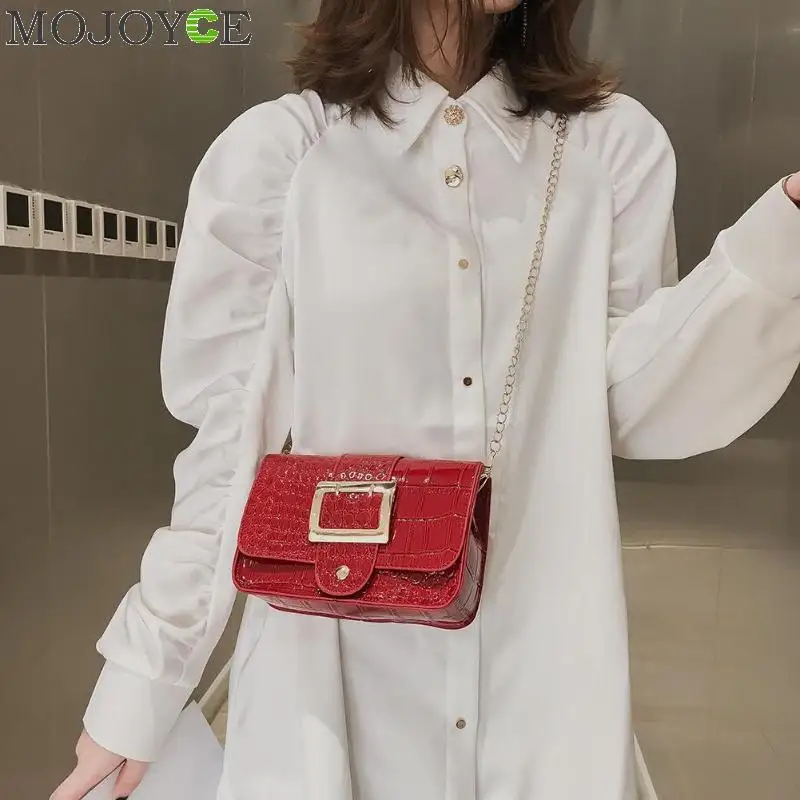 

New Women Shoulder Bag Pin Buckle Alligator Pattern Messenger Bag Fashion Patent Leather Chain Bag bolsa feminina