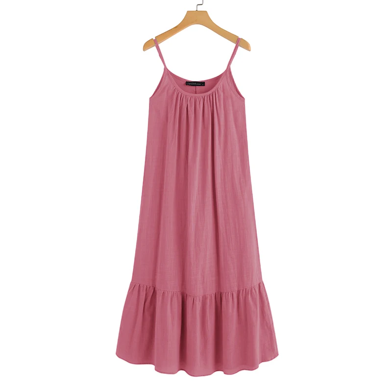 

ZANZEA Women Long Tanks Dress Cotton Linen Vestidos Sundress Vintage Sarafans Dresses Ladies Sleeveless Ruffles Robe Femme 5XL