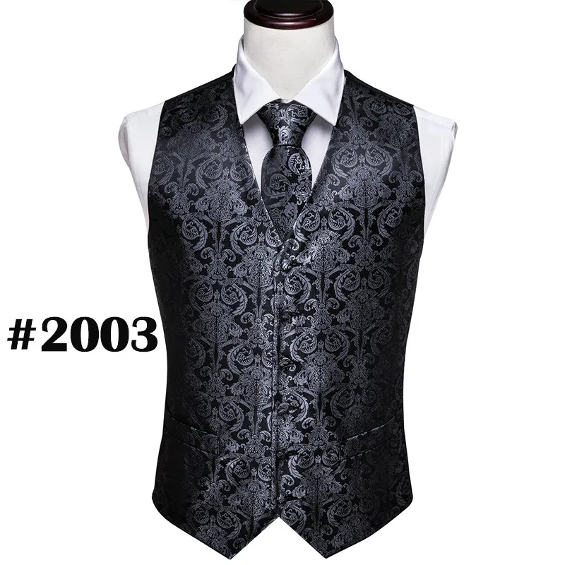 Дизайнерские мужские классические черные Пейсли ЖАККАРДОВЫЕ фолральные шелковые жилеты платок галстук жилет Карманный платок для костюма набор Barry.Wang - Цвет: MJ-2003