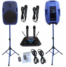 2 STARAUDIO 3500W 15″PA Blue Powered Active PA DJ Stage BT MP3 USB Speakers W/2CH Wireless Mics With 2 Wired Microphone SSBM-15