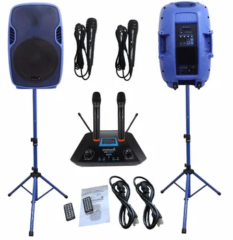 

2 STARAUDIO 3500W 15"PA Blue Powered Active PA DJ Stage BT MP3 USB Speakers W/2CH Wireless Mics With 2 Wired Microphone SSBM-15