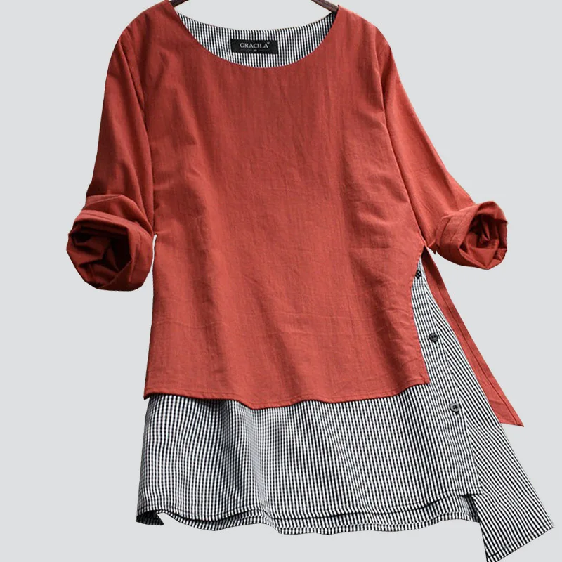 

Linen Shirt Plus Size Women T shirt Patchwork T-shirt Harajuku Vintage Women's Shirts Long Sleeve 2019 New Female Top M-5XL