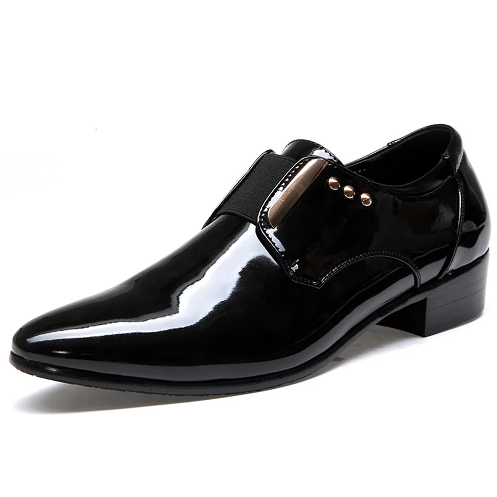 Misalwa/мужские черные модельные туфли из лакированной кожи для отдыха; коричневые мужские эластичные туфли большого размера плюс в стиле дерби; офисные туфли для деловых встреч