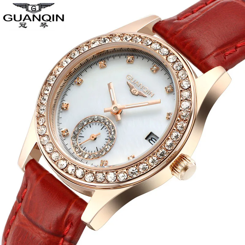 

Relojes Mujer 2016 GUANQIN Quartz Watch Women Luminous Waterproof Diamond Ultra-thin Women's Leather Watches relogio feminino