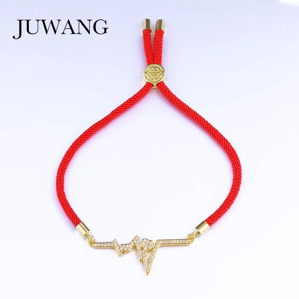 

JUWANG Sound Wave Symbol Cubic Zirconia Sliver/ Gold Color Bracelet for Woman Girl Adjustable Lucky Red/Black Rope Bracelets